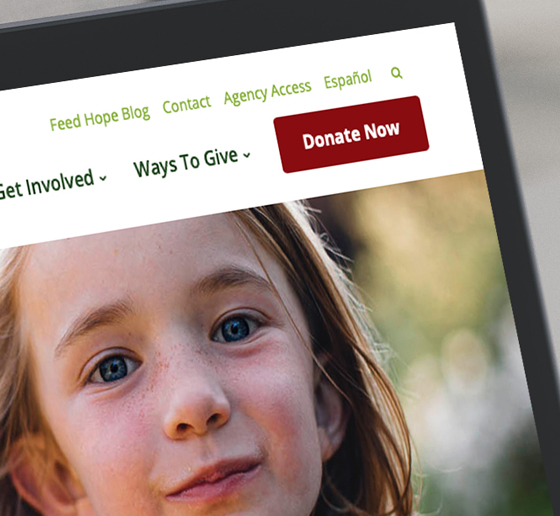 A prominent Call To Action button on the Food Bank's website.
