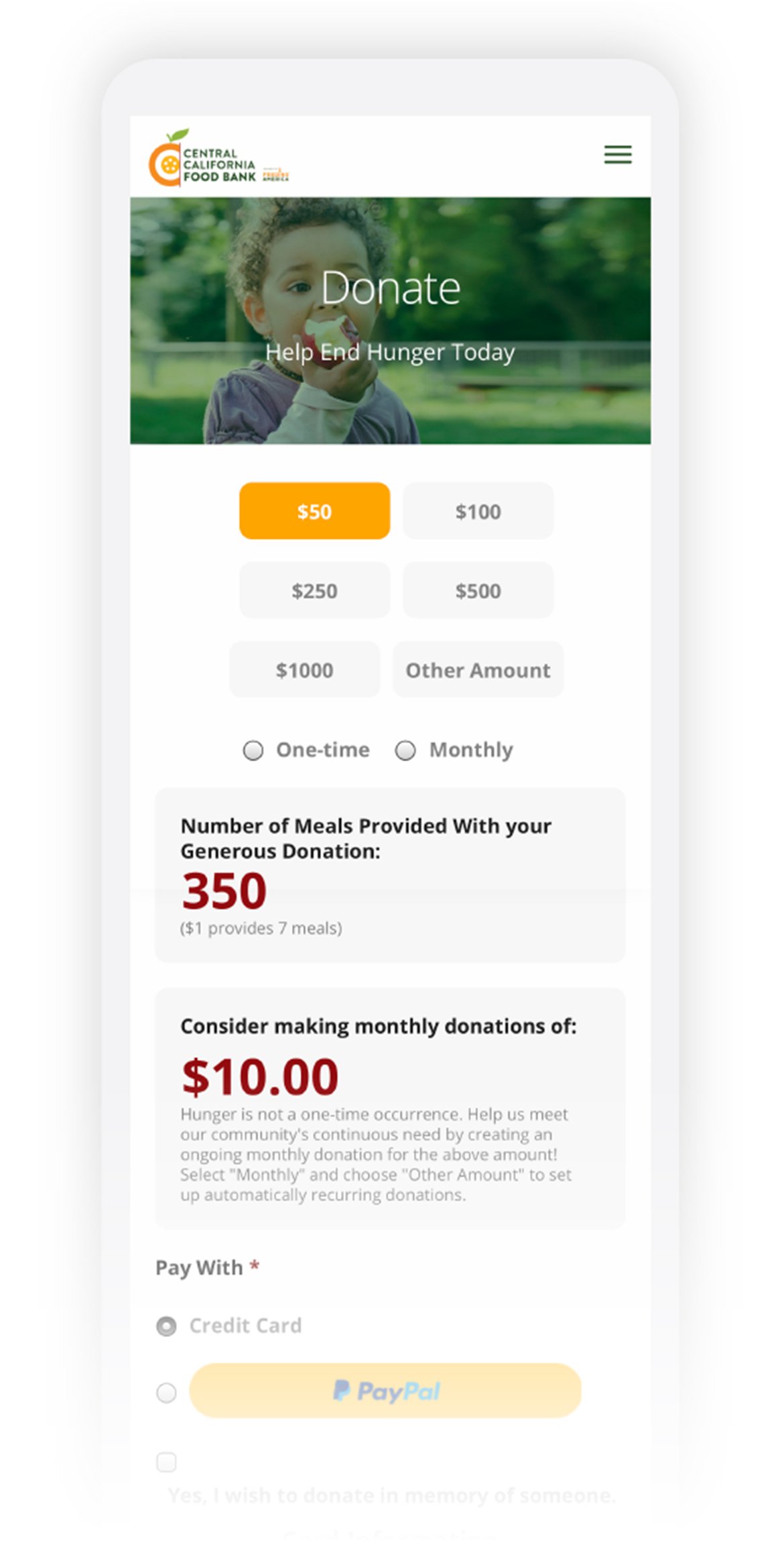 A smooth, easy to use donation experience for mobile users.